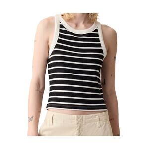 Women's Gap Modern Rib Cropped Knit Halter Top in Black and White Stripes Sz XS